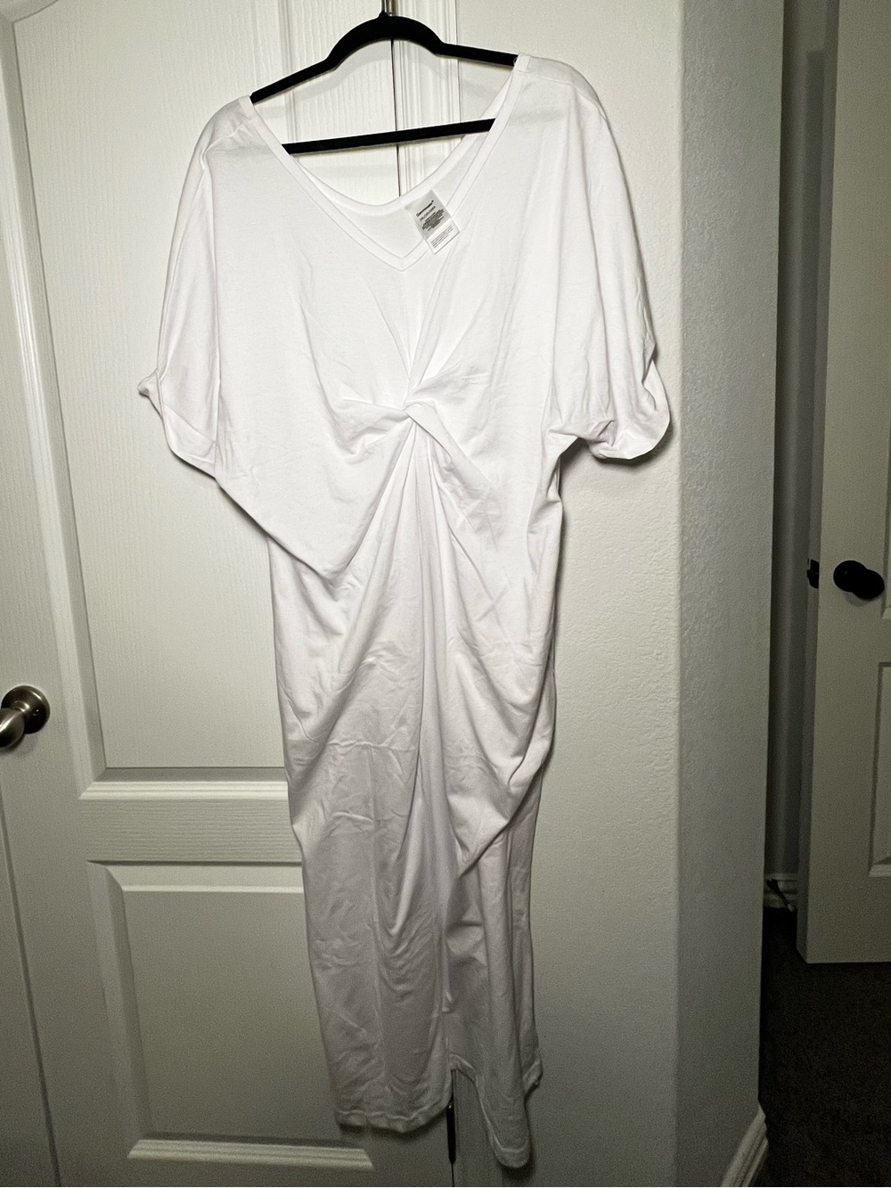 Twist-Front White Midi Dress - with Pockets